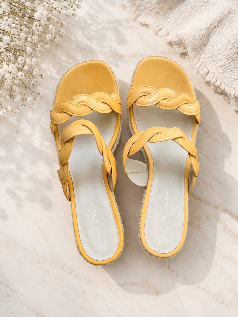Stuart Weitzman Braided Slide Mules - Yellow